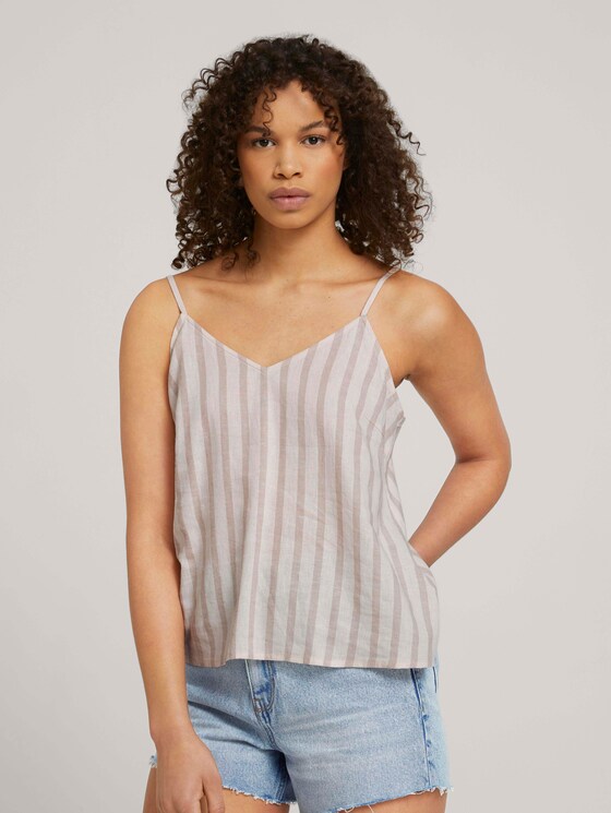 Spaghetti Top mit Leinen - Frauen - brown beige stripe Spaghetti Top mit Leinen - Frauen - brown beige stripe - 5 - TOM TAILOR Denim