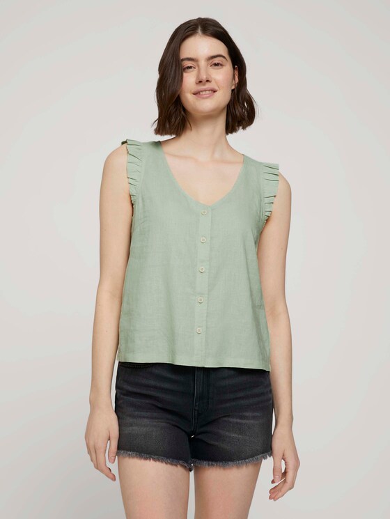 Ärmellose geknöpfte Bluse mit Leinen - Frauen - light dusty green Ärmellose geknöpfte Bluse mit Leinen - Frauen - light dusty green - 1 - TOM TAILOR Denim