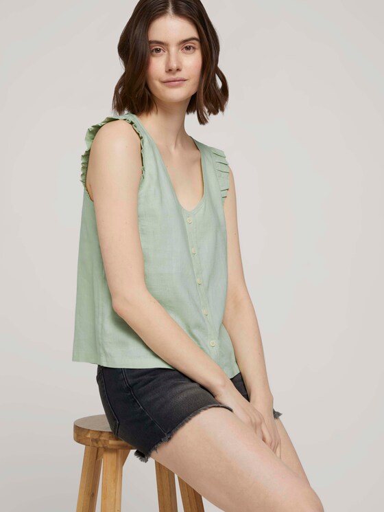 Ärmellose geknöpfte Bluse mit Leinen - Frauen - light dusty green Ärmellose geknöpfte Bluse mit Leinen - Frauen - light dusty green - 5 - TOM TAILOR Denim