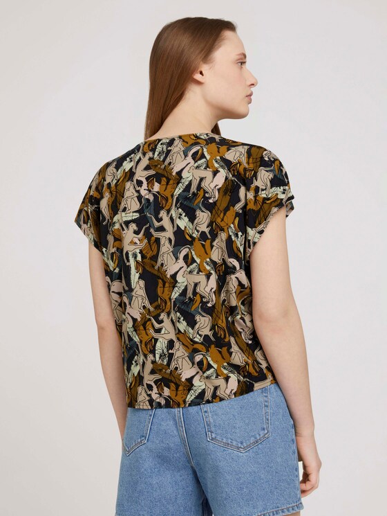 Gemusterte Kurzarmbluse mit Knoten aus Lenzing TM EcoVero TM - Frauen - abstract monkey print Gemusterte Kurzarmbluse mit Knoten aus Lenzing TM EcoVero TM - Frauen - abstract monkey print - 2 - TOM TAILOR Denim