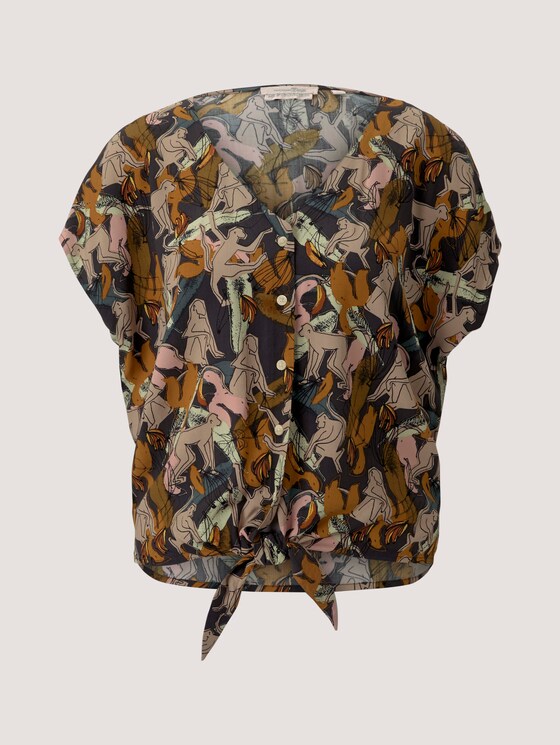 Gemusterte Kurzarmbluse mit Knoten aus Lenzing TM EcoVero TM - Frauen - abstract monkey print Gemusterte Kurzarmbluse mit Knoten aus Lenzing TM EcoVero TM - Frauen - abstract monkey print - 7 - TOM TAILOR Denim