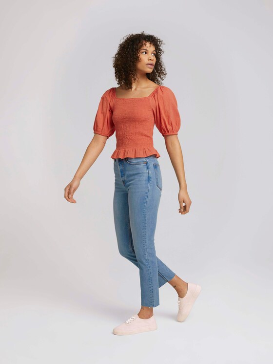 Rüschen Bluse mit Bio-Baumwolle - Frauen - sundown coral Rüschen Bluse mit Bio-Baumwolle - Frauen - sundown coral - 3 - TOM TAILOR Denim