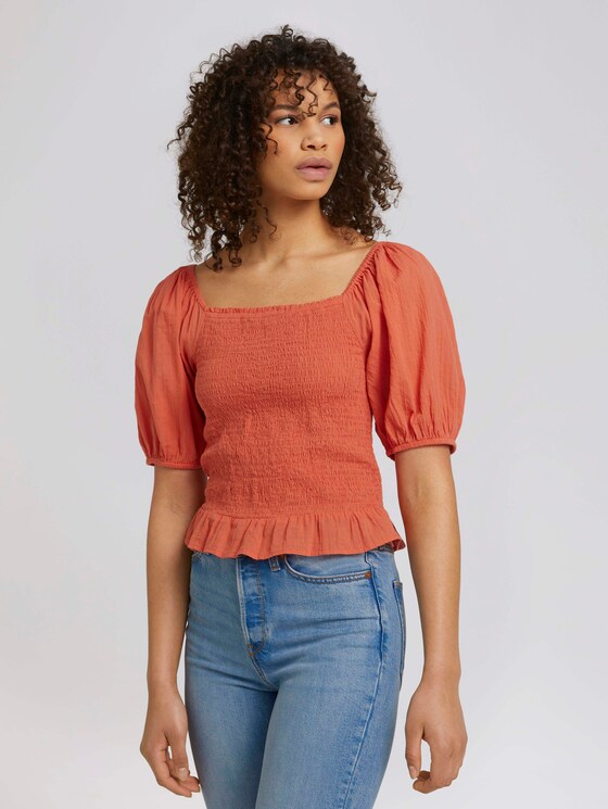 Rüschen Bluse mit Bio-Baumwolle - Frauen - sundown coral Rüschen Bluse mit Bio-Baumwolle - Frauen - sundown coral - 5 - TOM TAILOR Denim
