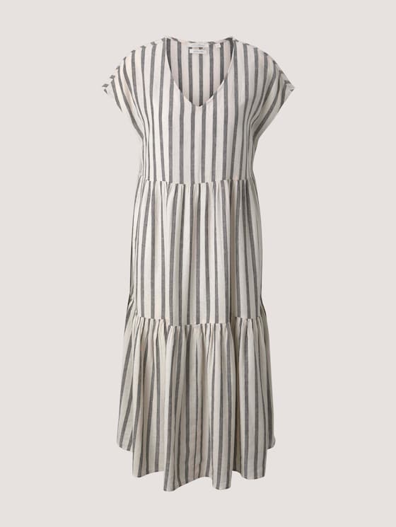 Kurzarm Volant Midikleid mit Leinen - Frauen - black beige stripe Kurzarm Volant Midikleid mit Leinen - Frauen - black beige stripe - 7 - TOM TAILOR Denim