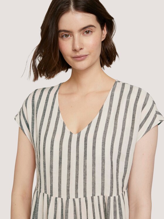 Kurzarm Volant Midikleid mit Leinen - Frauen - black beige stripe Kurzarm Volant Midikleid mit Leinen - Frauen - black beige stripe - 9 - TOM TAILOR Denim