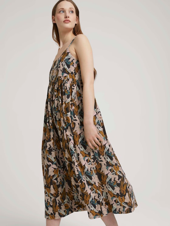 Printed organic cotton midi dress with shoulder straps - Women - abstract monkey print - 5 - TOM TAILOR Denim
