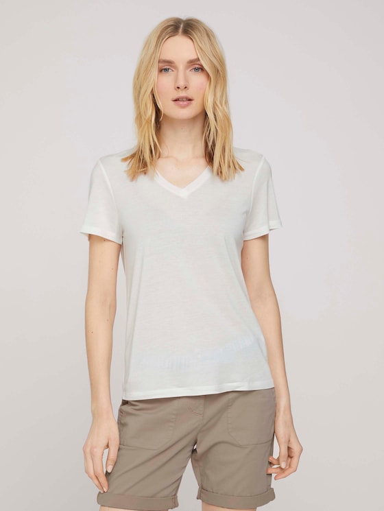 Basic T-Shirt mit Lyocell - Frauen - Whisper White Basic T-Shirt mit Lyocell - Frauen - Whisper White - 1 - TOM TAILOR