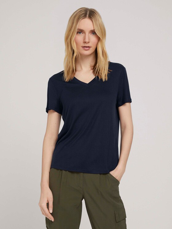 Basic T-Shirt mit Lyocell - Frauen - Sky Captain Blue Basic T-Shirt mit Lyocell - Frauen - Sky Captain Blue - 1 - TOM TAILOR