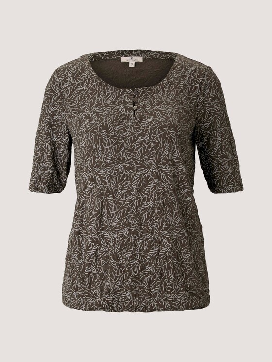 Geknöpftes T-Shirt in Knitteroptik - Frauen - khaki white outline leaves Geknöpftes T-Shirt in Knitteroptik - Frauen - khaki white outline leaves - 7 - TOM TAILOR