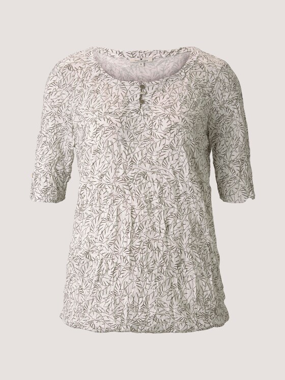 Geknöpftes T-Shirt in Knitteroptik - Frauen - white khaki outline leaves Geknöpftes T-Shirt in Knitteroptik - Frauen - white khaki outline leaves - 7 - TOM TAILOR