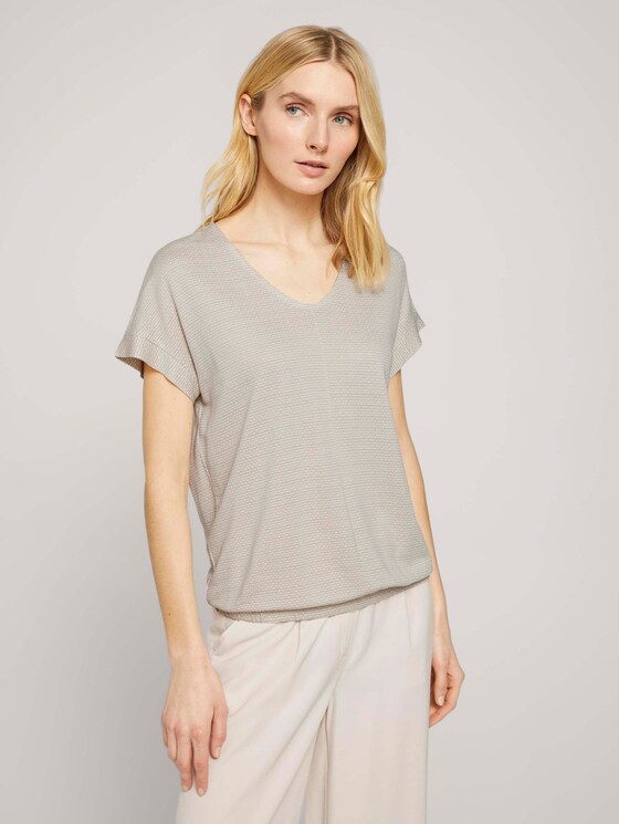 Strukturiertes T-Shirt mit elastischem Bund - Frauen - linen offwhite structure Strukturiertes T-Shirt mit elastischem Bund - Frauen - linen offwhite structure - 1 - TOM TAILOR