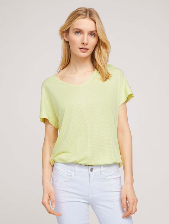 Strukturiertes T-Shirt mit elastischem Bund - Frauen - celery offwhite structure Strukturiertes T-Shirt mit elastischem Bund - Frauen - celery offwhite structure - 1 - TOM TAILOR