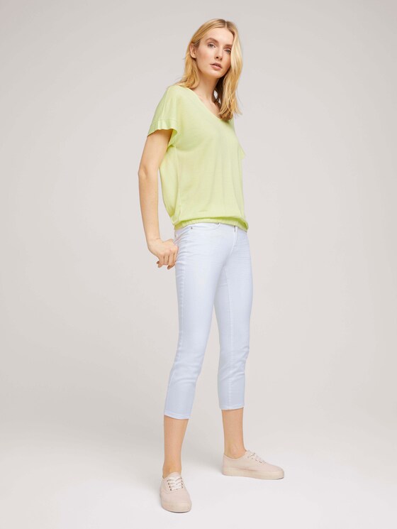 Strukturiertes T-Shirt mit elastischem Bund - Frauen - celery offwhite structure Strukturiertes T-Shirt mit elastischem Bund - Frauen - celery offwhite structure - 3 - TOM TAILOR