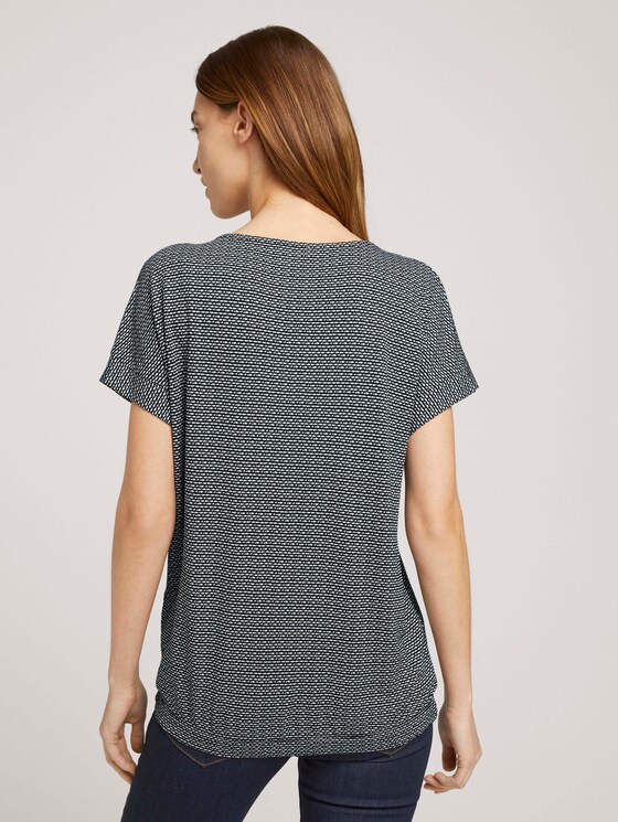 Strukturiertes T-Shirt mit elastischem Bund - Frauen - black white structure Strukturiertes T-Shirt mit elastischem Bund - Frauen - black white structure - 2 - TOM TAILOR