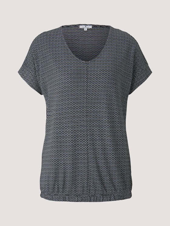 Strukturiertes T-Shirt mit elastischem Bund - Frauen - black white structure Strukturiertes T-Shirt mit elastischem Bund - Frauen - black white structure - 7 - TOM TAILOR