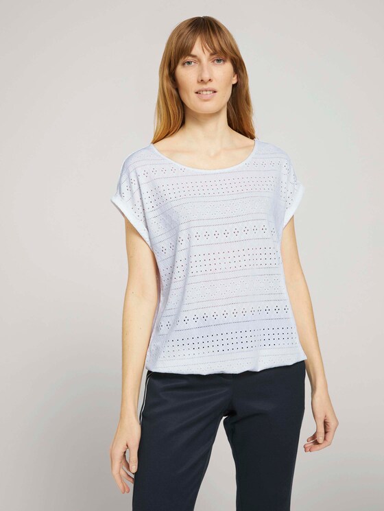 Elastisches T-Shirt mit Strukturmuster - Frauen - Whisper White Elastisches T-Shirt mit Strukturmuster - Frauen - Whisper White - 1 - TOM TAILOR