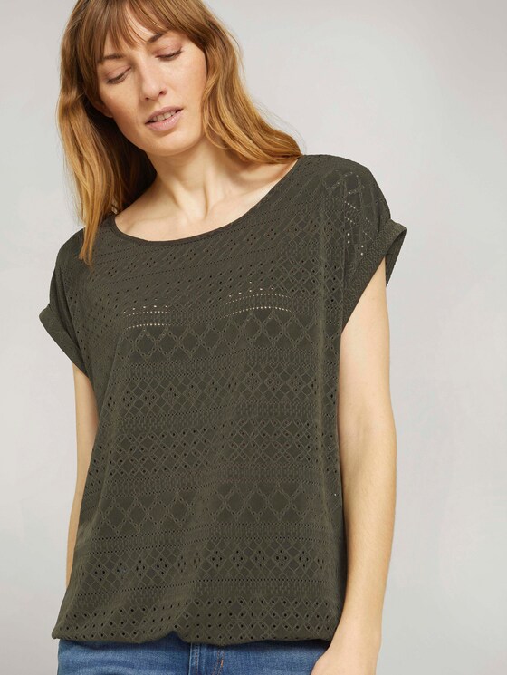 Elastisches T-Shirt mit Strukturmuster - Frauen - Grape Leaf Green Elastisches T-Shirt mit Strukturmuster - Frauen - Grape Leaf Green - 5 - TOM TAILOR