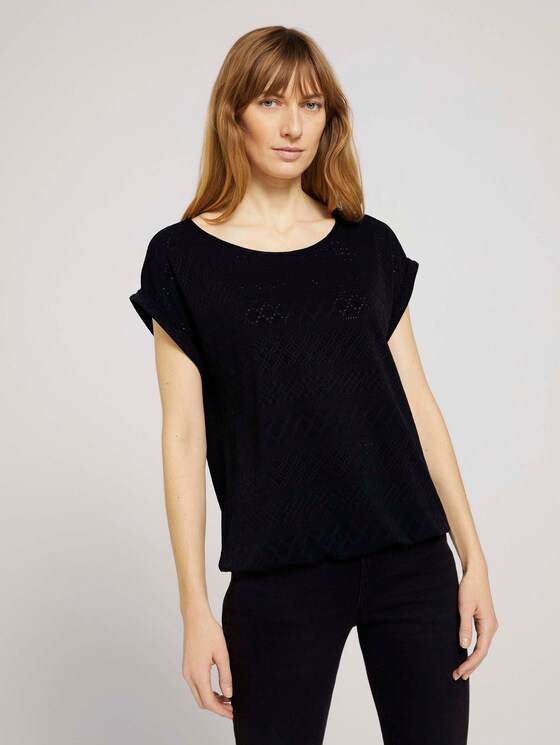 Elastisches T-Shirt mit Strukturmuster - Frauen - deep black Elastisches T-Shirt mit Strukturmuster - Frauen - deep black - 1 - TOM TAILOR