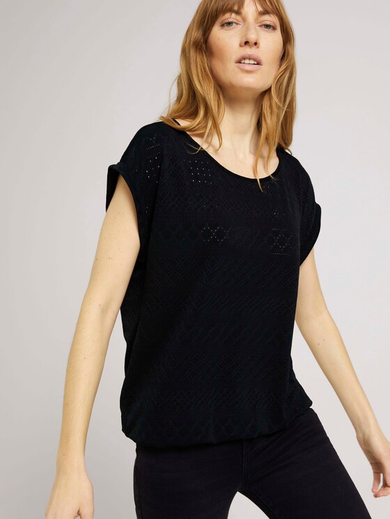Elastisches T-Shirt mit Strukturmuster - Frauen - deep black Elastisches T-Shirt mit Strukturmuster - Frauen - deep black - 5 - TOM TAILOR