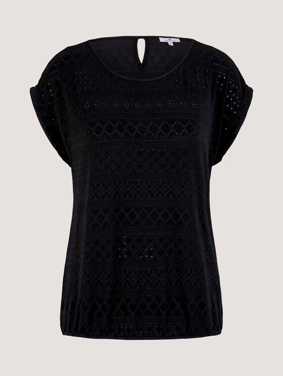 Elastisches T-Shirt mit Strukturmuster - Frauen - deep black Elastisches T-Shirt mit Strukturmuster - Frauen - deep black - 7 - TOM TAILOR