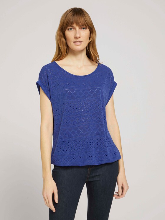 Elastisches T-Shirt mit Strukturmuster - Frauen - anemone blue Elastisches T-Shirt mit Strukturmuster - Frauen - anemone blue - 1 - TOM TAILOR