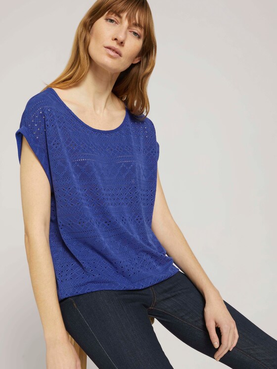 Elastisches T-Shirt mit Strukturmuster - Frauen - anemone blue Elastisches T-Shirt mit Strukturmuster - Frauen - anemone blue - 5 - TOM TAILOR