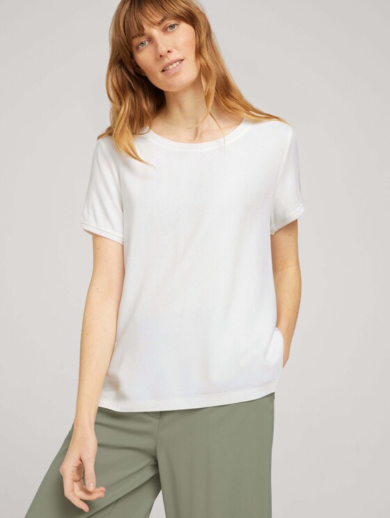 T-Shirt im Materialmix - Frauen - Whisper White T-Shirt im Materialmix - Frauen - Whisper White - 5 - TOM TAILOR