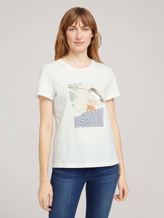 T-Shirt mit Bio-Baumwolle - Frauen - Dove White T-Shirt mit Bio-Baumwolle - Frauen - Dove White - 1 - TOM TAILOR
