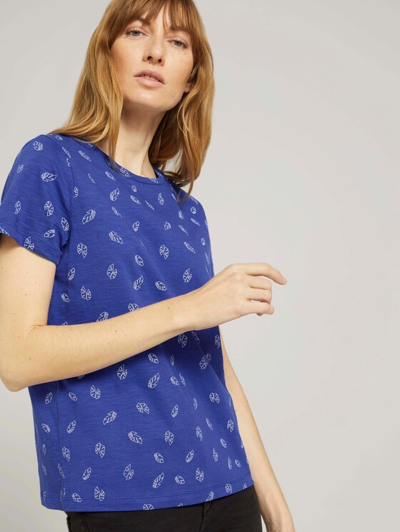 Gemustertes T-Shirt mit Bio-Baumwolle - Frauen - blue white leaves design Gemustertes T-Shirt mit Bio-Baumwolle - Frauen - blue white leaves design - 5 - TOM TAILOR