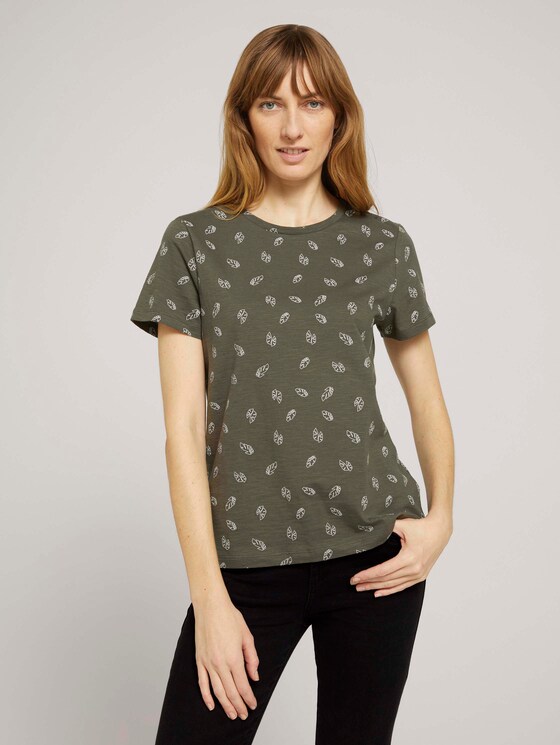 Gemustertes T-Shirt mit Bio-Baumwolle - Frauen - green white leaves design Gemustertes T-Shirt mit Bio-Baumwolle - Frauen - green white leaves design - 1 - TOM TAILOR