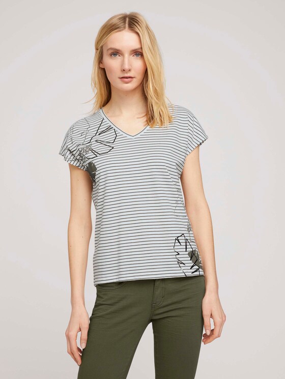 Gestreiftes T-Shirt mit Bio-Baumwolle - Frauen - offwhite khaki stripe Gestreiftes T-Shirt mit Bio-Baumwolle - Frauen - offwhite khaki stripe - 1 - TOM TAILOR