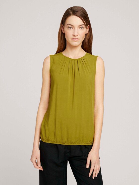 Sleeveless blouse with an elastic waistband - Women - gecko green Sleeveless blouse with an elastic waistband - Women - gecko green - 1 - TOM TAILOR