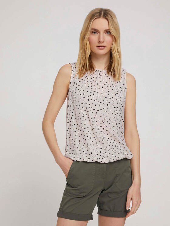 Sleeveless blouse with an elastic waistband - Women - beige geometrical design Sleeveless blouse with an elastic waistband - Women - beige geometrical design - 1 - TOM TAILOR