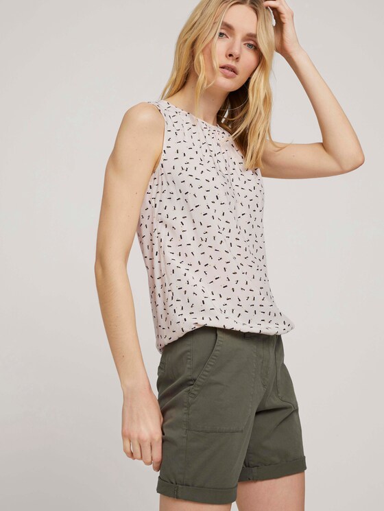 Sleeveless blouse with an elastic waistband - Women - beige geometrical design - 5 - TOM TAILOR