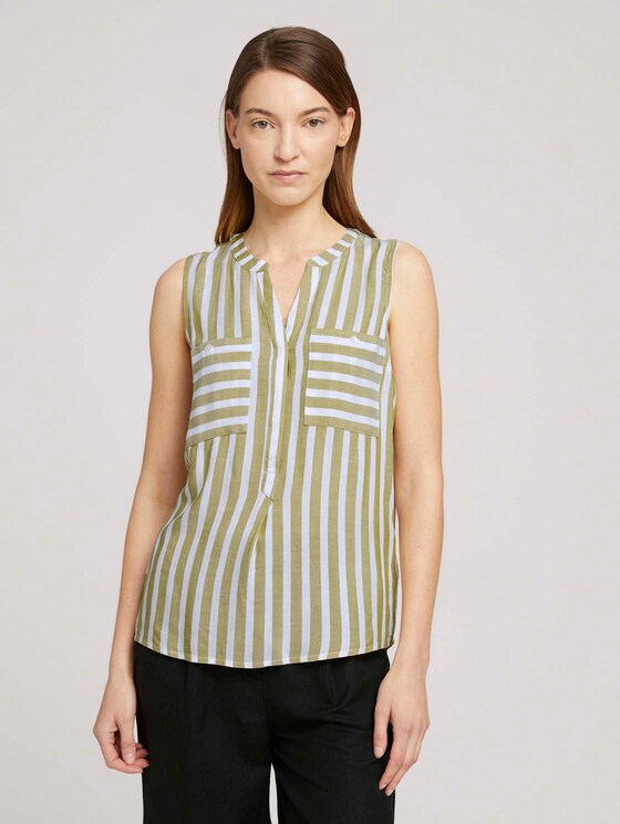 Ärmellose Bluse mit Streifen - Frauen - offwhite green stripe Ärmellose Bluse mit Streifen - Frauen - offwhite green stripe - 1 - TOM TAILOR