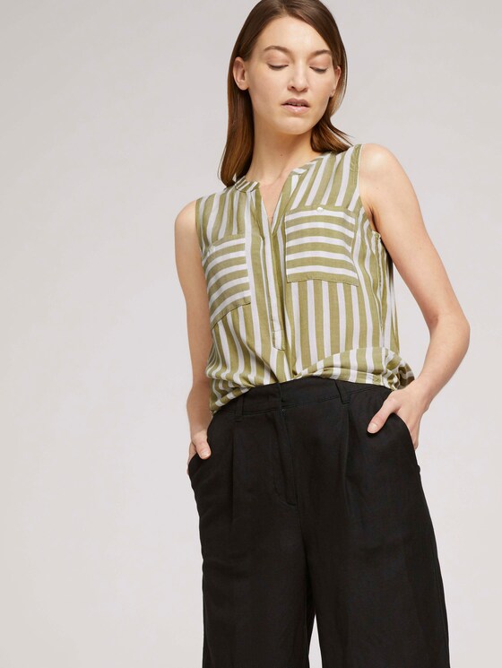 Ärmellose Bluse mit Streifen - Frauen - offwhite green stripe Ärmellose Bluse mit Streifen - Frauen - offwhite green stripe - 5 - TOM TAILOR