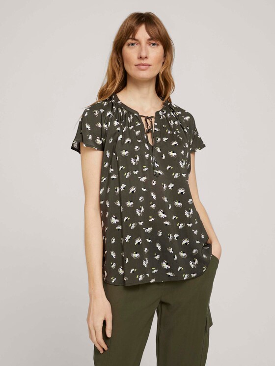 Kurzarm Bluse mit Raffungen - Frauen - khaki small floral design Kurzarm Bluse mit Raffungen - Frauen - khaki small floral design - 1 - TOM TAILOR