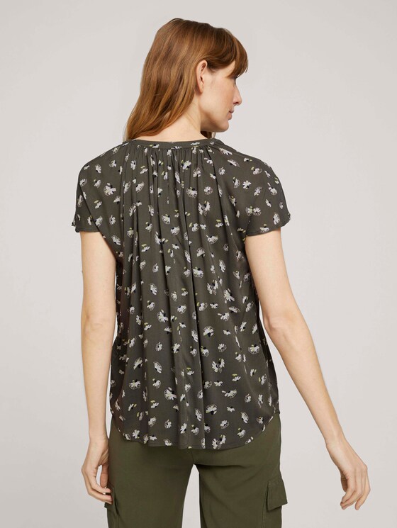 Kurzarm Bluse mit Raffungen - Frauen - khaki small floral design Kurzarm Bluse mit Raffungen - Frauen - khaki small floral design - 2 - TOM TAILOR
