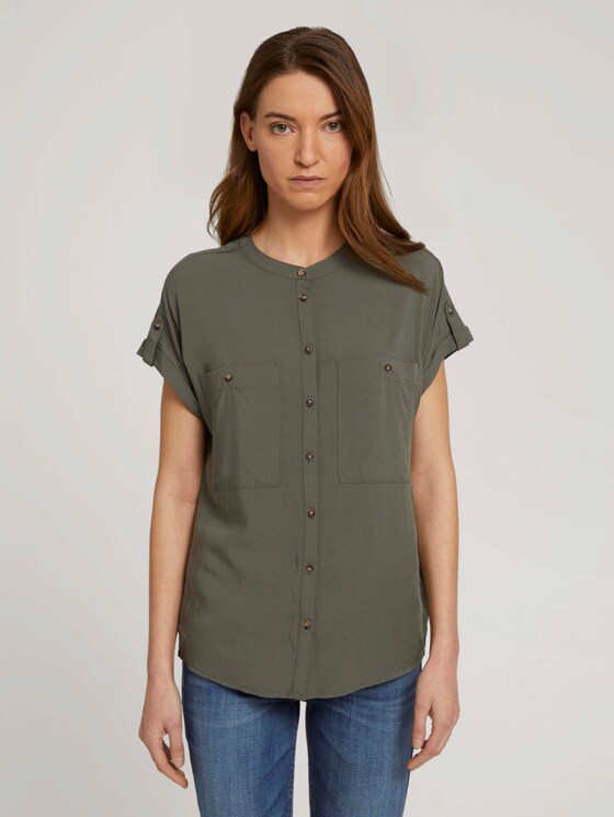 Kurzarm Hemdbluse mit Taschen - Frauen - Grape Leaf Green Kurzarm Hemdbluse mit Taschen - Frauen - Grape Leaf Green - 1 - TOM TAILOR