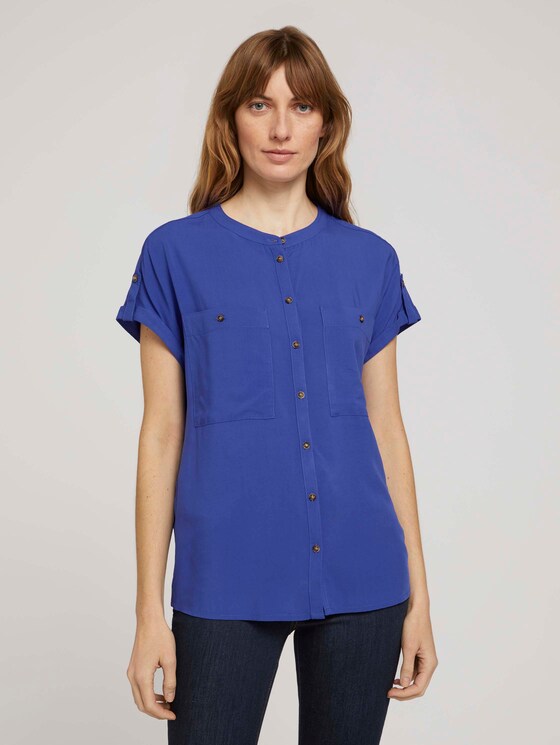 Kurzarm Hemdbluse mit Taschen - Frauen - anemone blue Kurzarm Hemdbluse mit Taschen - Frauen - anemone blue - 1 - TOM TAILOR