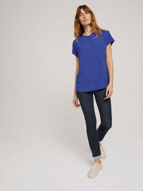 Kurzarm Hemdbluse mit Taschen - Frauen - anemone blue Kurzarm Hemdbluse mit Taschen - Frauen - anemone blue - 3 - TOM TAILOR