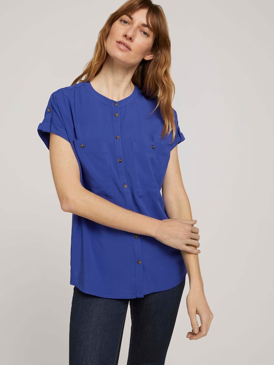 Kurzarm Hemdbluse mit Taschen - Frauen - anemone blue Kurzarm Hemdbluse mit Taschen - Frauen - anemone blue - 5 - TOM TAILOR
