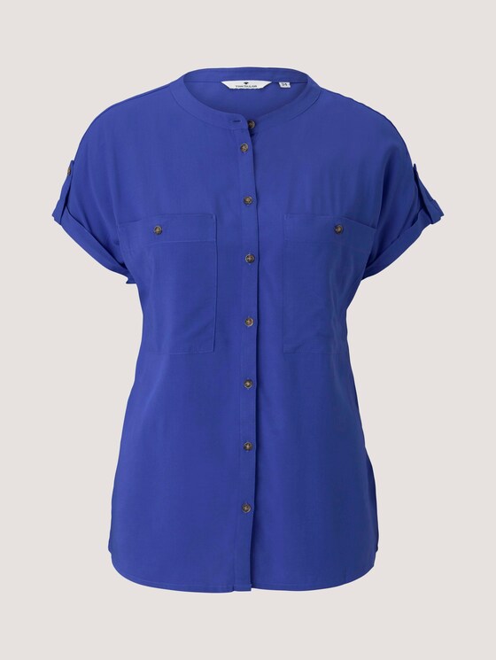 Kurzarm Hemdbluse mit Taschen - Frauen - anemone blue Kurzarm Hemdbluse mit Taschen - Frauen - anemone blue - 7 - TOM TAILOR