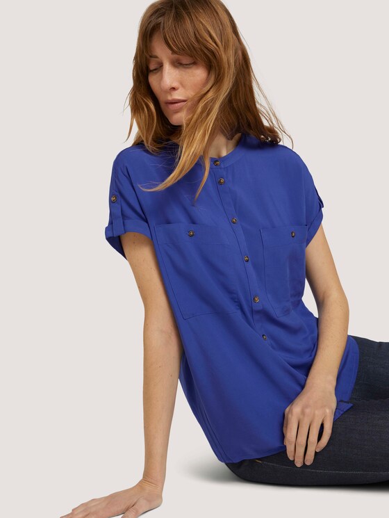 Kurzarm Hemdbluse mit Taschen - Frauen - anemone blue Kurzarm Hemdbluse mit Taschen - Frauen - anemone blue - 9 - TOM TAILOR