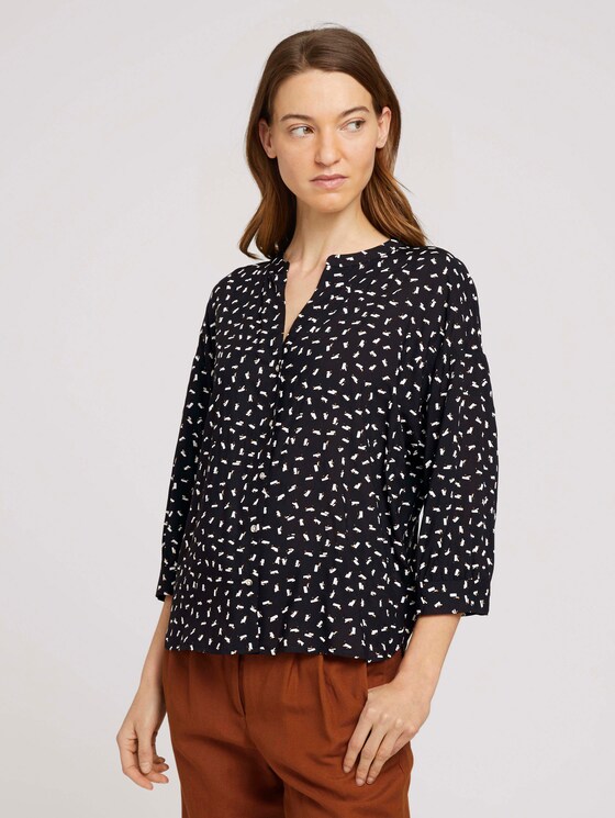 3/4 Arm Bluse mit TENCEL™ - Frauen - black geometrical design 3/4 Arm Bluse mit TENCEL™ - Frauen - black geometrical design - 1 - TOM TAILOR