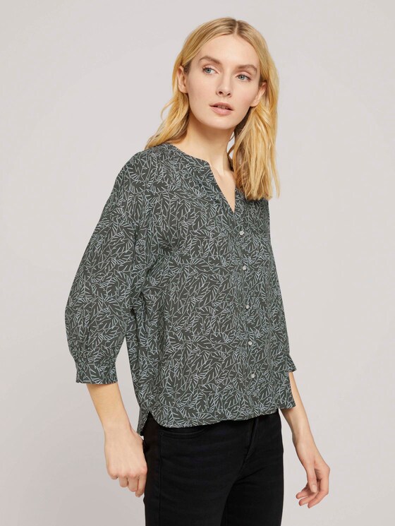 3/4 Arm Bluse mit TENCEL™ - Frauen - khaki white outline leaves 3/4 Arm Bluse mit TENCEL™ - Frauen - khaki white outline leaves - 1 - TOM TAILOR