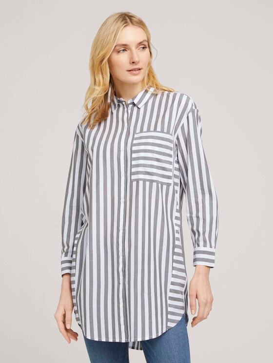 Lange Hemdbluse mit Streifen - Frauen - green vertical stripe Lange Hemdbluse mit Streifen - Frauen - green vertical stripe - 1 - TOM TAILOR