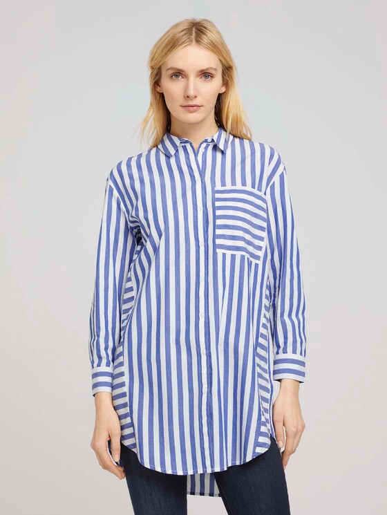 Lange Hemdbluse mit Streifen - Frauen - blue offwhite vertical stripe Lange Hemdbluse mit Streifen - Frauen - blue offwhite vertical stripe - 1 - TOM TAILOR