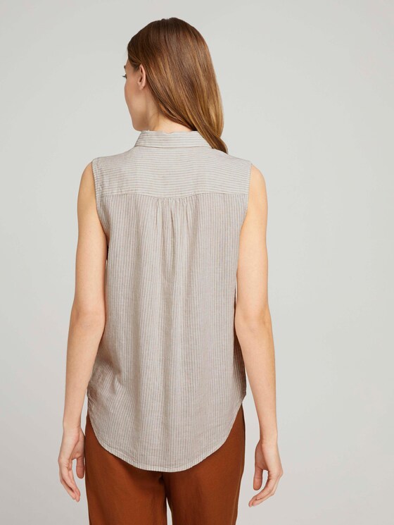 Ärmellose Hemdbluse mit Leinen - Frauen - offwhite thin stripe woven Ärmellose Hemdbluse mit Leinen - Frauen - offwhite thin stripe woven - 2 - TOM TAILOR