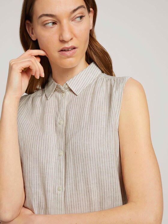 Ärmellose Hemdbluse mit Leinen - Frauen - offwhite thin stripe woven Ärmellose Hemdbluse mit Leinen - Frauen - offwhite thin stripe woven - 9 - TOM TAILOR